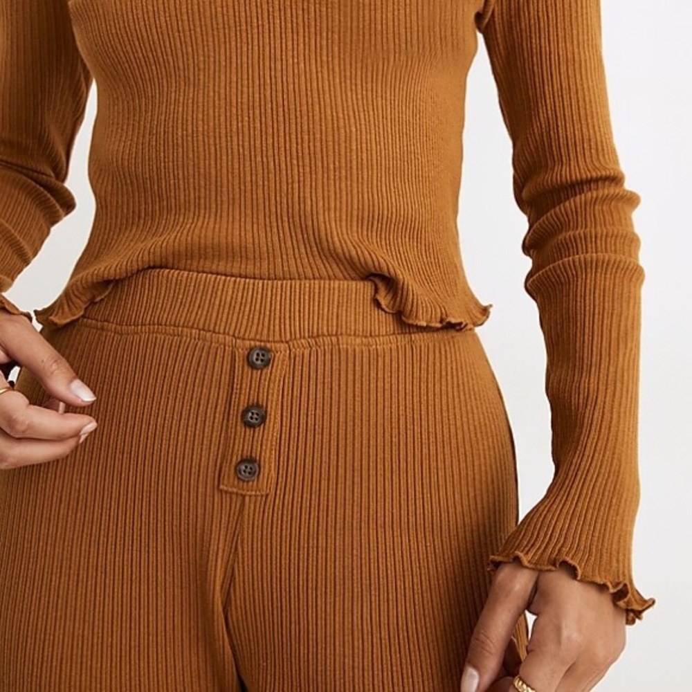 NWT Madewell Ribbed Knit Slim Pajama Pants in Antique Gold